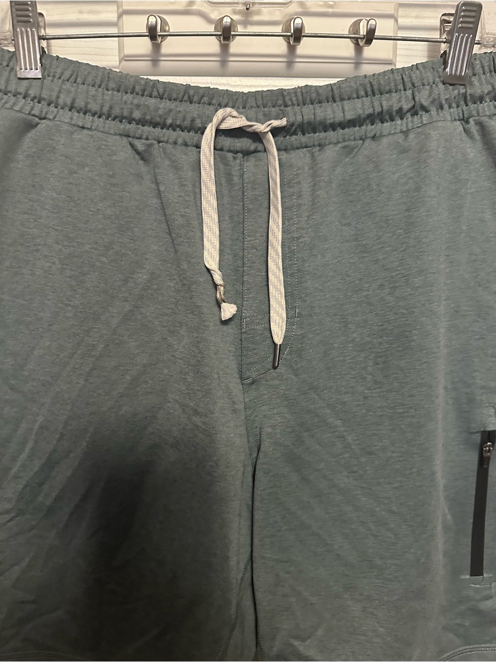 Vuori Men's Athletic Shorts in Slate Green with Cream Drawcord - Picture 3 of 6